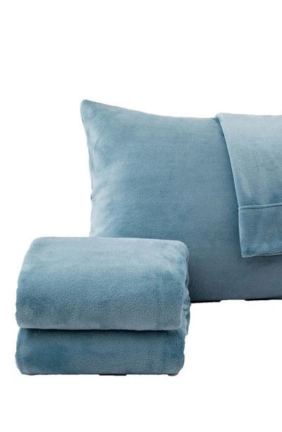 Woven & Weft Solid Plush Velour Sheet Set In Blue Surf