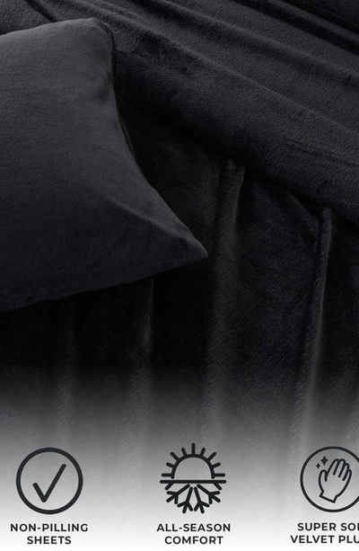 Woven & Weft Solid Plush Velour Sheet Set In Black