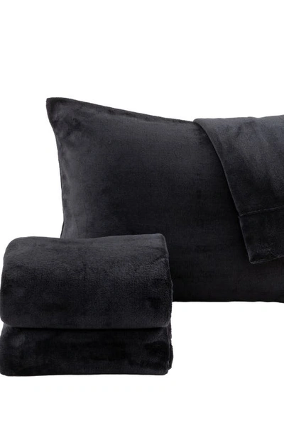 Shop Woven & Weft Solid Plush Velour Sheet Set In Black
