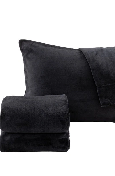 Woven & Weft Solid Plush Velour Sheet Set In Black