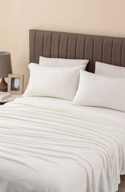 Shop Woven & Weft Solid Plush Velour Sheet Set In Off White