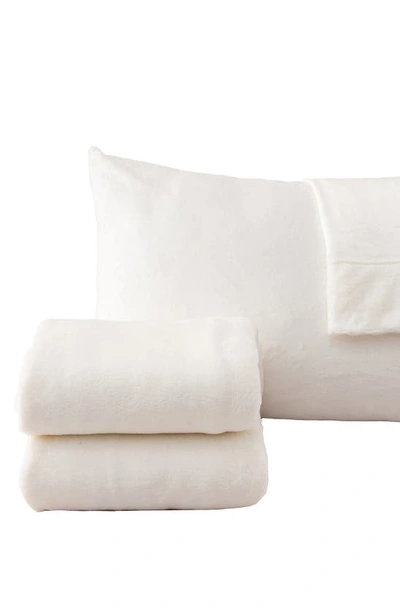 Woven & Weft Solid Plush Velour Sheet Set In Off White