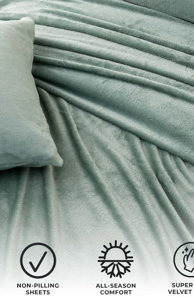 Woven & Weft Solid Plush Velour Sheet Set In Sea Mist