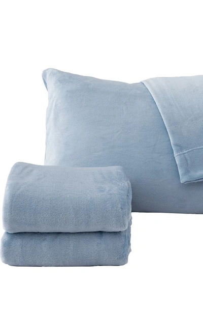 Woven & Weft Solid Plush Velour Sheet Set In Pearl Blue