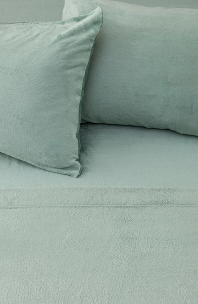 Woven & Weft Solid Plush Velour Sheet Set In Sea Mist