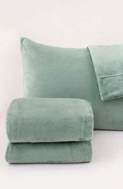 Woven & Weft Solid Plush Velour Sheet Set In Sea Mist