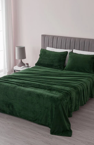 Shop Woven & Weft Solid Plush Velour Sheet Set In Emerald