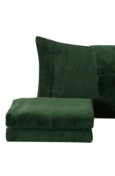 Shop Woven & Weft Solid Plush Velour Sheet Set In Emerald