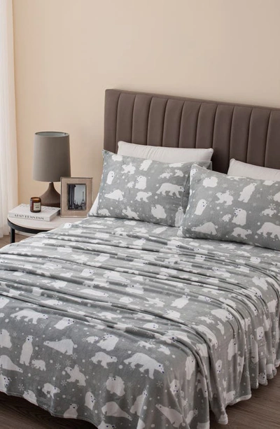Woven & Weft Printed Plush Velour Sheet Set In Grey Polar Bears
