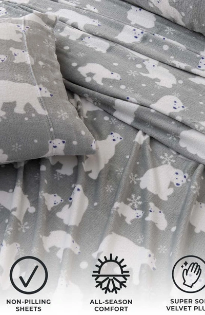 Woven & Weft Printed Plush Velour Sheet Set In Grey Polar Bears