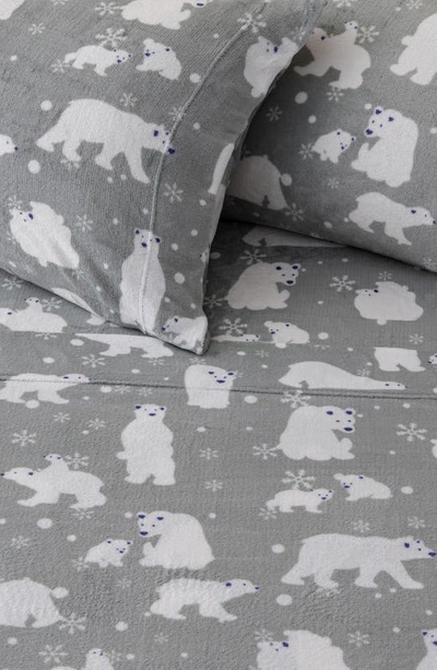 Woven & Weft Printed Plush Velour Sheet Set In Grey Polar Bears