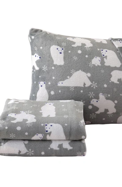 Woven & Weft Printed Plush Velour Sheet Set In Grey Polar Bears