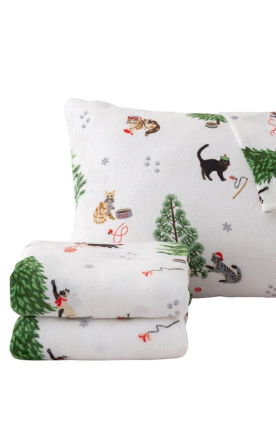 Woven & Weft Printed Plush Velour Sheet Set In Winter Cats