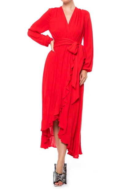 Meghan La Meadow Surplice V-neck Long Sleeve Maxi Dress In Cherry