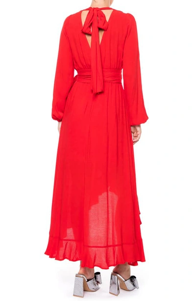 Meghan La Meadow Surplice V-neck Long Sleeve Maxi Dress In Cherry