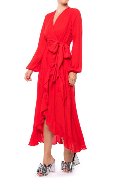 Meghan La Meadow Surplice V-neck Long Sleeve Maxi Dress In Cherry