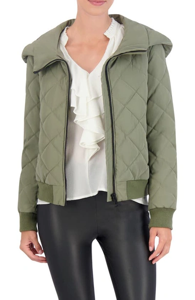 Shop Ookie & Lala Water Resistant Hooded Quilted Bomber Jacket In Light Olive