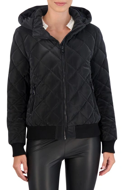 Shop Ookie & Lala Water Resistant Hooded Quilted Bomber Jacket In Black