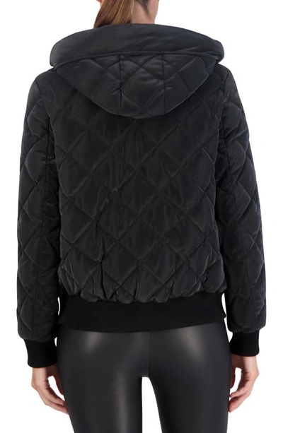 Shop Ookie & Lala Water Resistant Hooded Quilted Bomber Jacket In Black