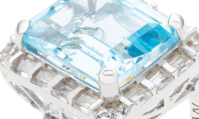 Shop Suzy Levian Sterling Silver Emerald Cut Blue Topaz & White Topaz Halo Ring