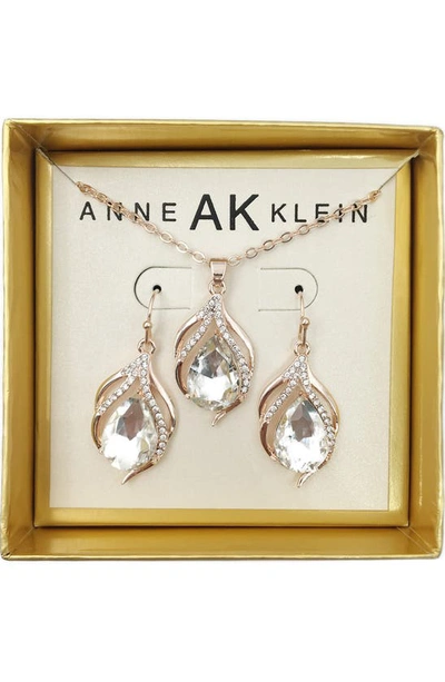 Shop Design Studio Ak Anne Klein Crystal Teardrop Earrings & Pendant Necklace Set In Gold/ Crystal White