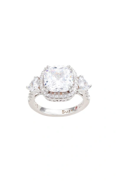 Suzy Levian Sterling Silver Cushion Cut Cz Halo Bridal Ring In White