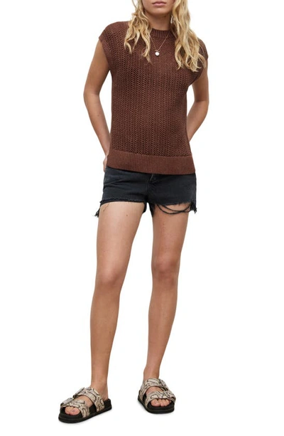 Shop Allsaints Zadie Cap Sleeve Cotton Sweater In Praline Brown