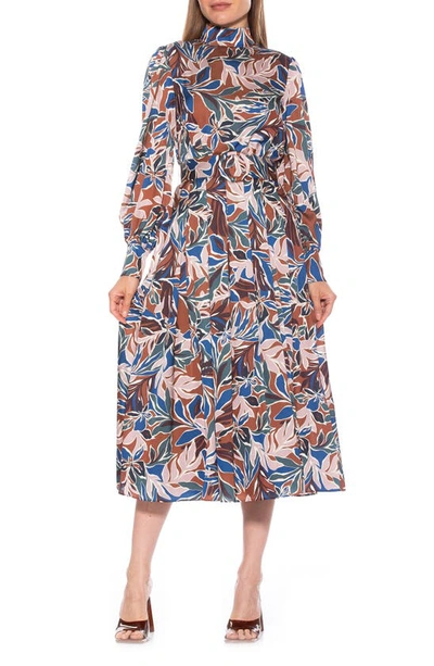 Shop Alexia Admor Safiya Long Sleeve Belted Fit & Flare Dress In Brown Floral