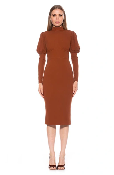 Shop Alexia Admor Diva Long Sleeve Midi Dress In Brown