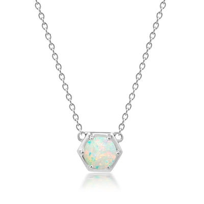 Nicole Miller Sterling Silver Round Gemstone Hexagon Stationary Pendant Necklace On 18 Inch Chain In Multi