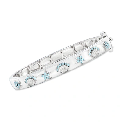 Shop Ross-simons Tonal Blue Topaz Sea Life Bangle Bracelet In Sterling Silver