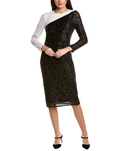 Shop Anne Klein Colorblock Sequin Midi Dress In Black