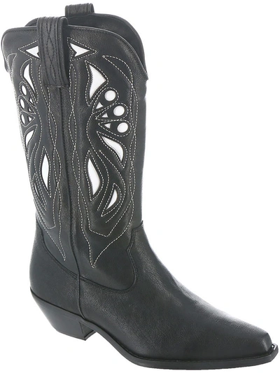 Shop Free People Rancho Mirage Womens Leather Stacked Heel Cowboy, Western Boots In Black