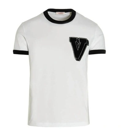 Shop Valentino V Logo Trim Short Sleeve Crew Neck T-shirt In White