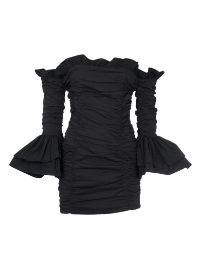 Shop Rotate Birger Christensen Ruffle Off-shoulder Dress In Black