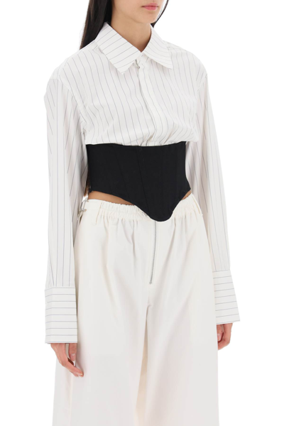 Shop Dion Lee Cropped Shirt With Underbust Corset In White (white)