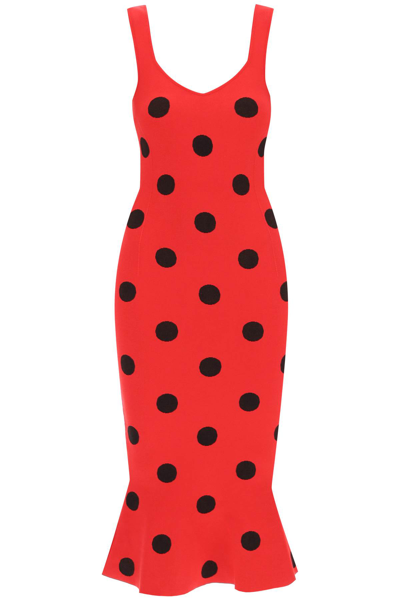 Shop Marni Polka Dot Knit Midi Dress In Tulip (red)