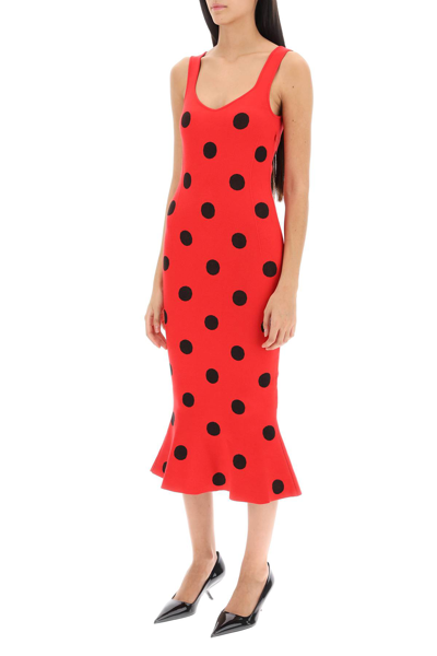 Shop Marni Polka Dot Knit Midi Dress In Tulip (red)