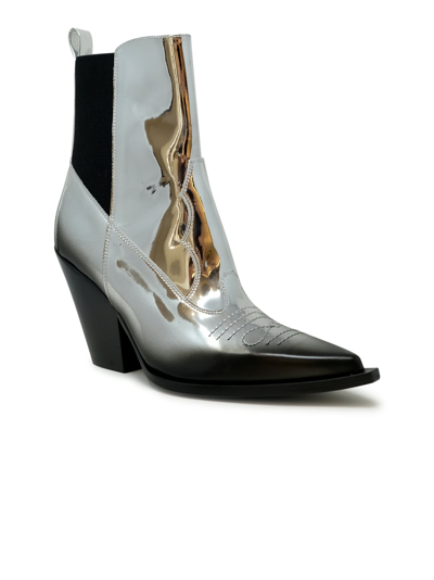 Elena Iachi Silver Mirror Leather Peggy Ankle Boots In Silver