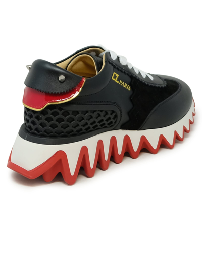 Shop Christian Louboutin Black/loubi Calf/vv/pat Loubishark Donna Flat Sneakers