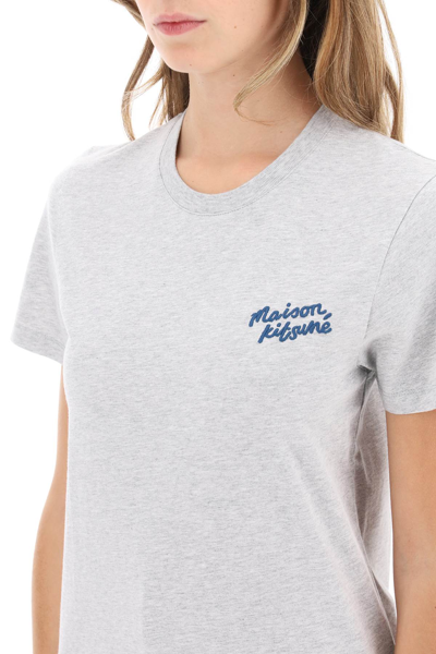 Shop Maison Kitsuné T-shirt With Logo Embroidery In Light Grey Melange (grey)