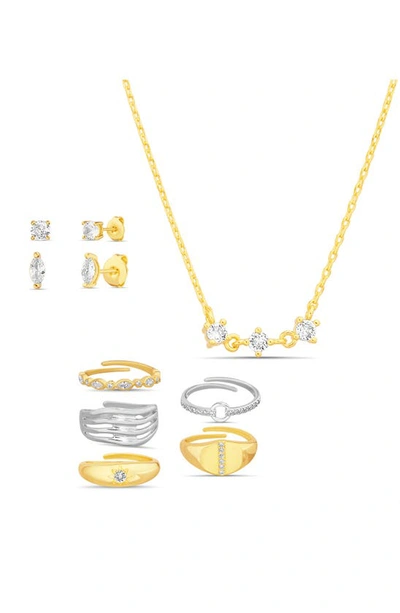 Shop Nes Jewelry 8-piece Set Of Earrings, Rings & Necklace In Two Tone