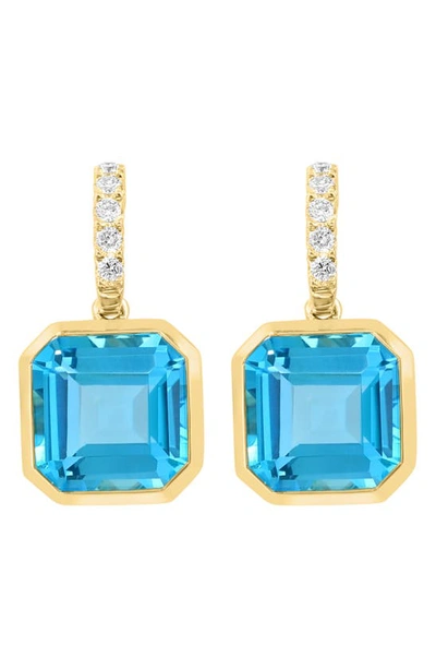Shop Effy 14k Yellow Gold Diamond J-huggie With Blue Topaz Drop Earrings In Yellow Gold/ Blue