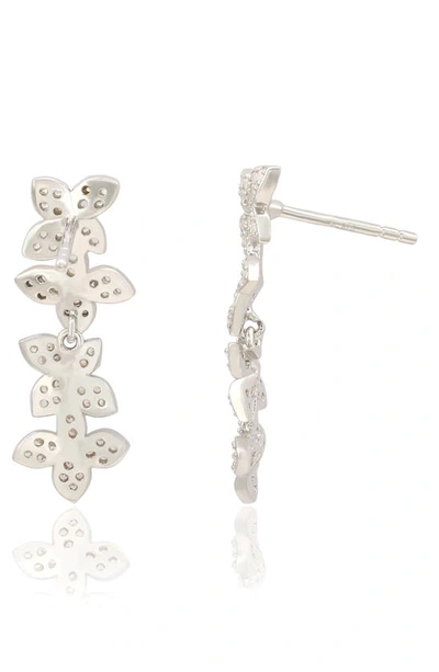 Suzy Levian Sterling Silver Pavé Cubic Zirconia Floral Drop Earrings In Silver