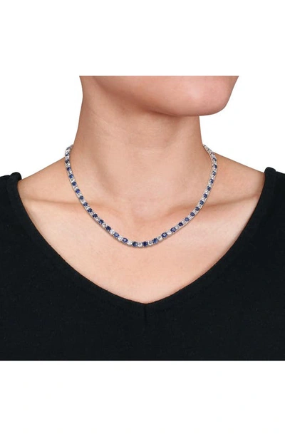Shop Delmar Lab Created Sapphire & White Topaz Tennis Necklace & Bracelet Set In Blue