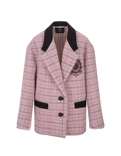 Shop Etro Check Jacket With Embroidery In Pink