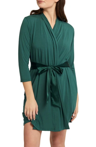 Shop Fleur't Iconic Short Knit Robe With Satin Tie In Grove