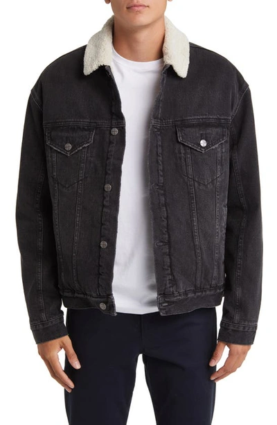Shop Ksubi Oh G Oversize High Pile Fleece Lined Denim Jacket In Black