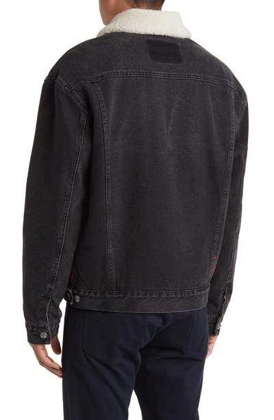 Shop Ksubi Oh G Oversize High Pile Fleece Lined Denim Jacket In Black