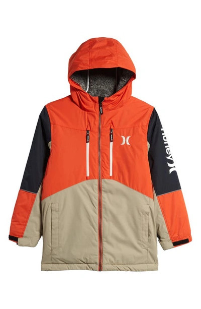 Shop Hurley Kids' Mountain Snowboard Hooded Jacket In Team Orange